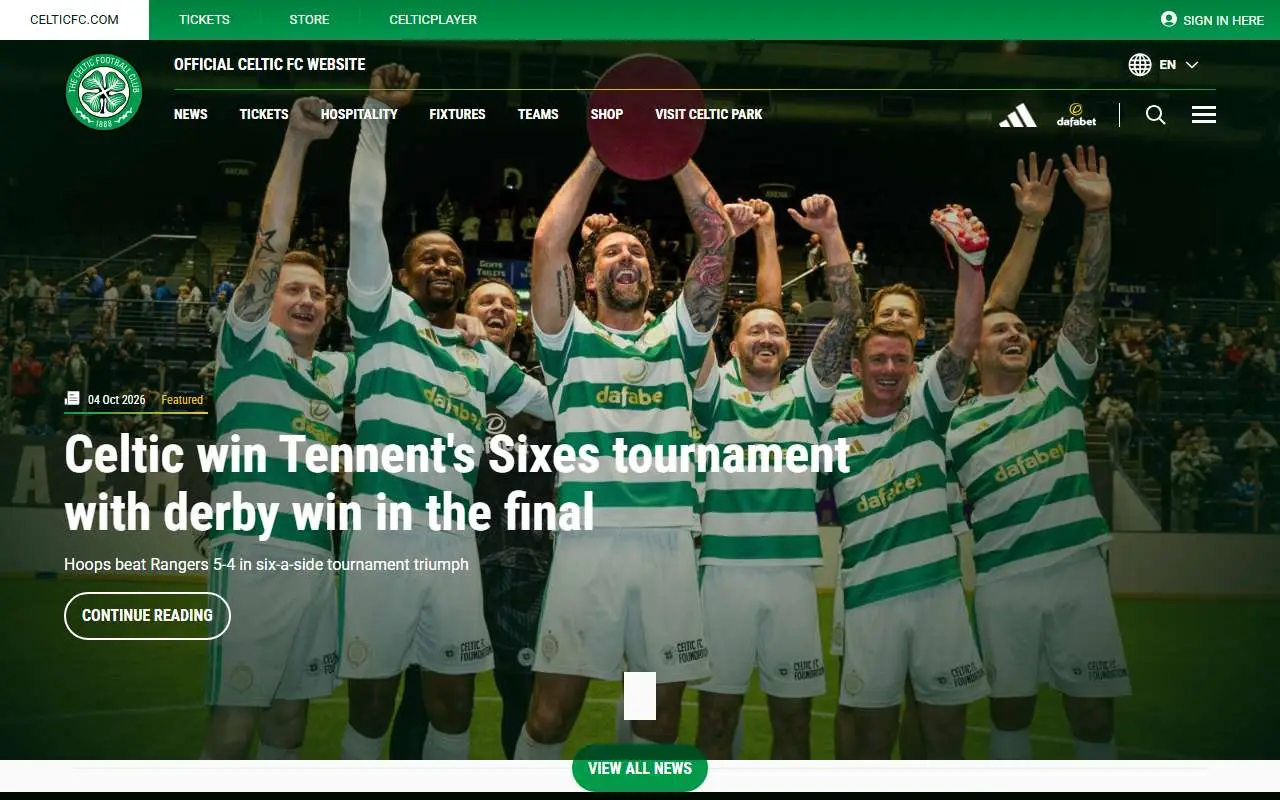 Tampilan website resmi Celtic F.C. (celticfc.com)