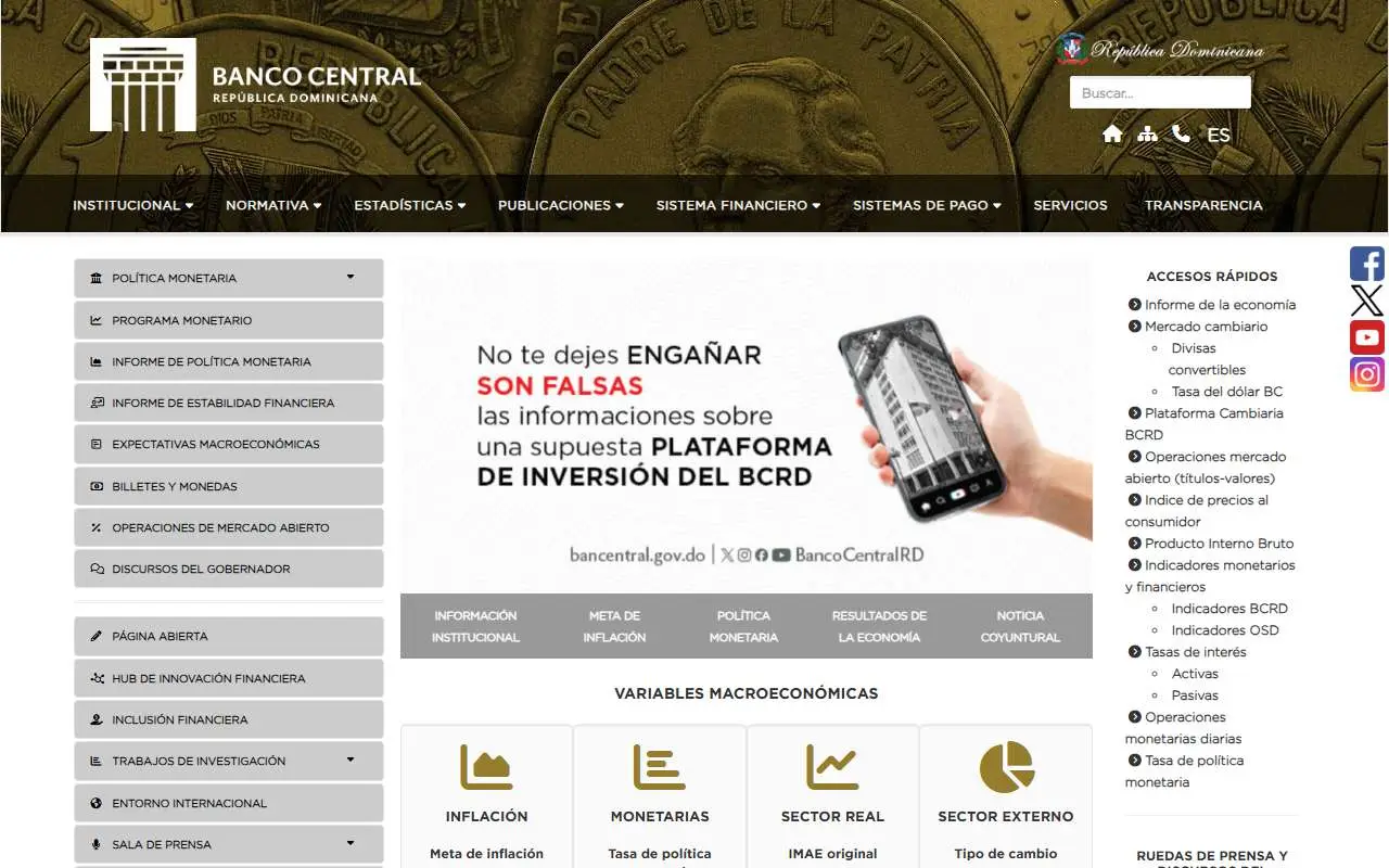 Tampilan website resmi Bank Sentral Republik Dominika (bancentral.gov.do)