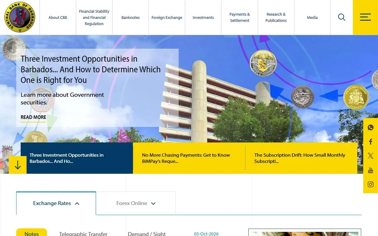Tampilan website resmi Central Bank of Barbados (centralbank.org.bb)