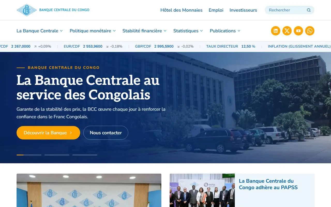 Tampilan website resmi Central Bank of Congo (bcc.cd)