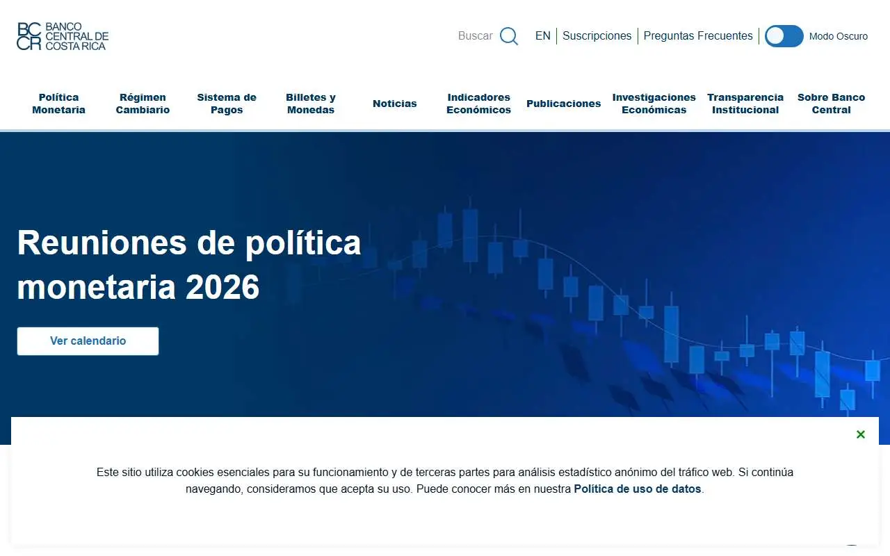 Tampilan website resmi Central Bank of Costa Rica (bccr.fi.cr)