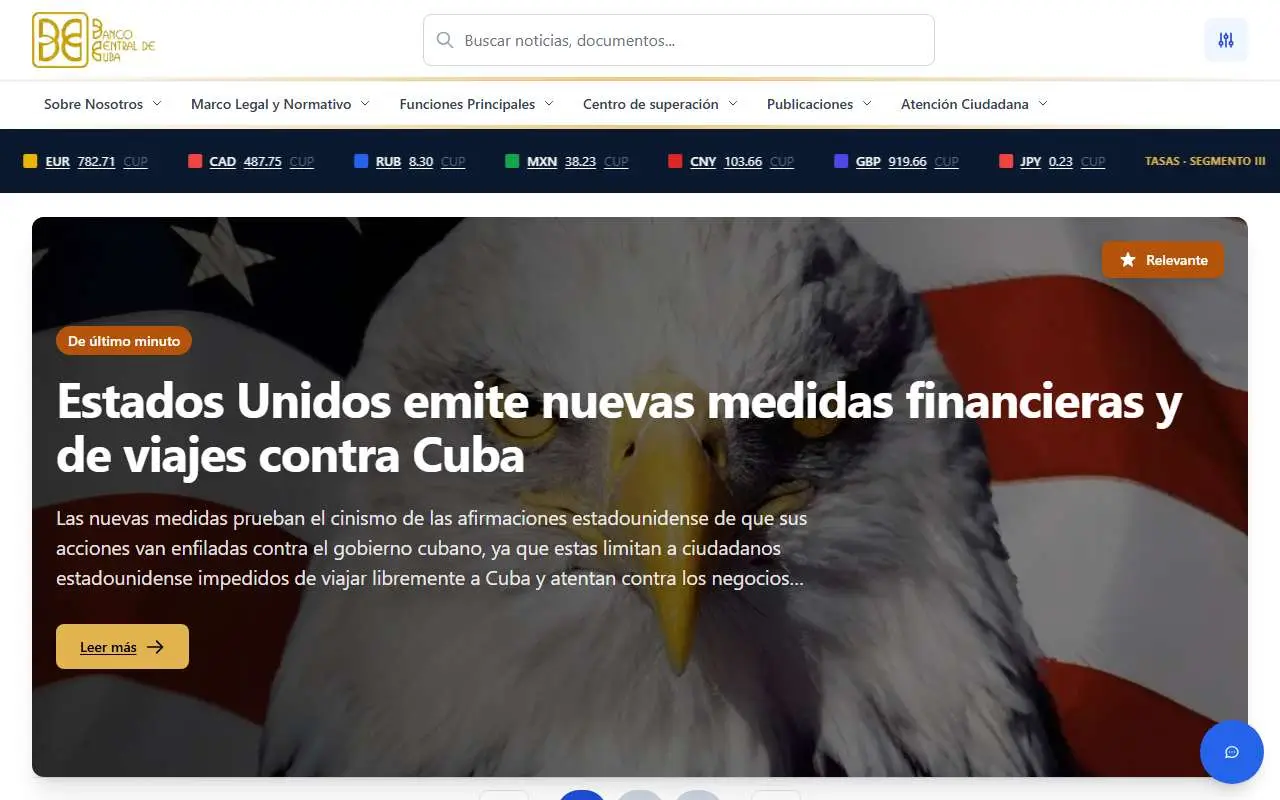 Tampilan website resmi Bank Sentral Kuba (bc.gob.cu)