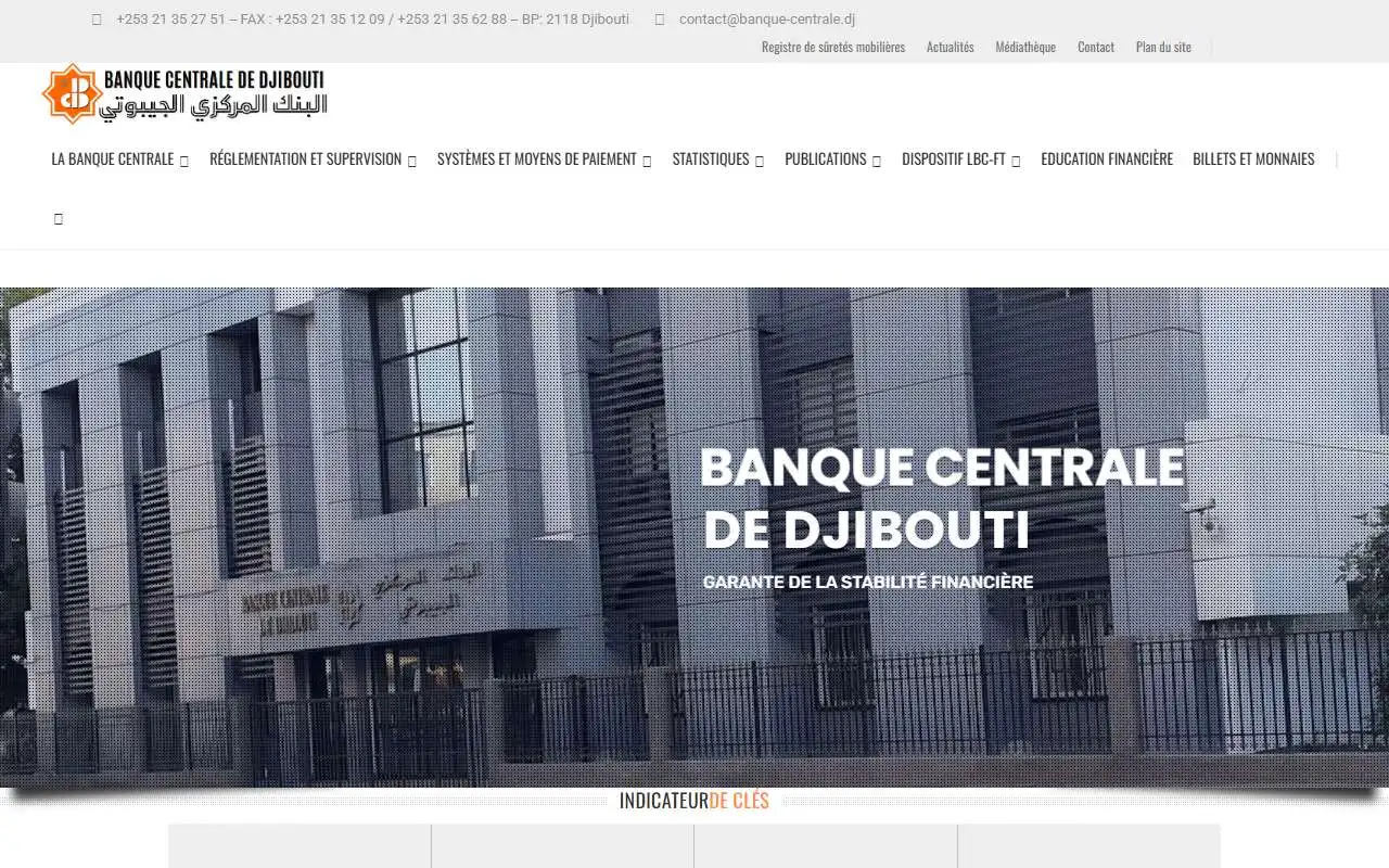 Tampilan website resmi Central Bank of Djibouti (banque-centrale.dj)