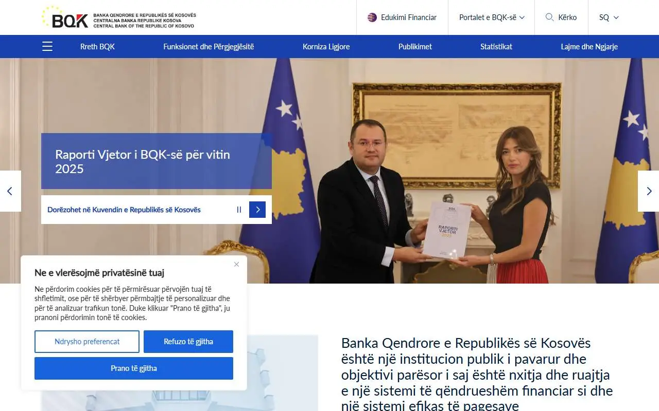 Tampilan website resmi Central Bank of Kosovo (bqk-kos.org)