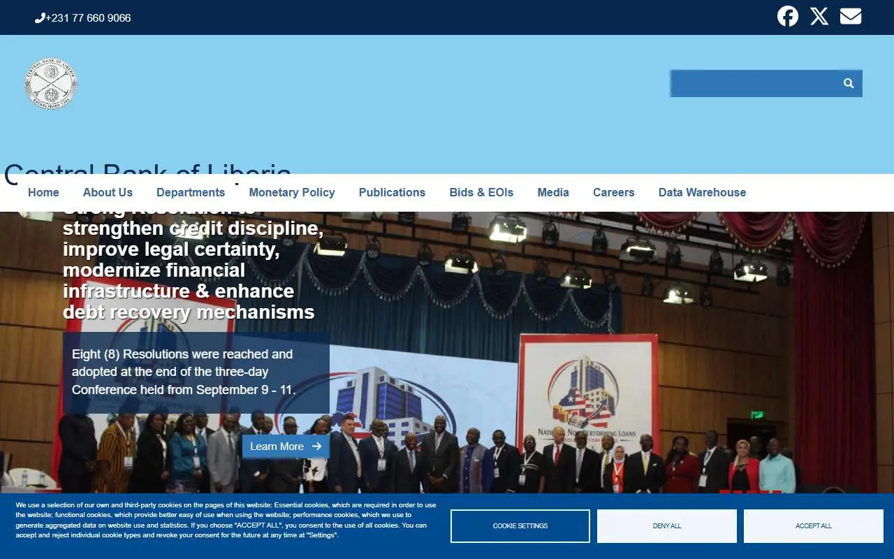 Tampilan website resmi Central Bank of Liberia (cbl.org.lr)