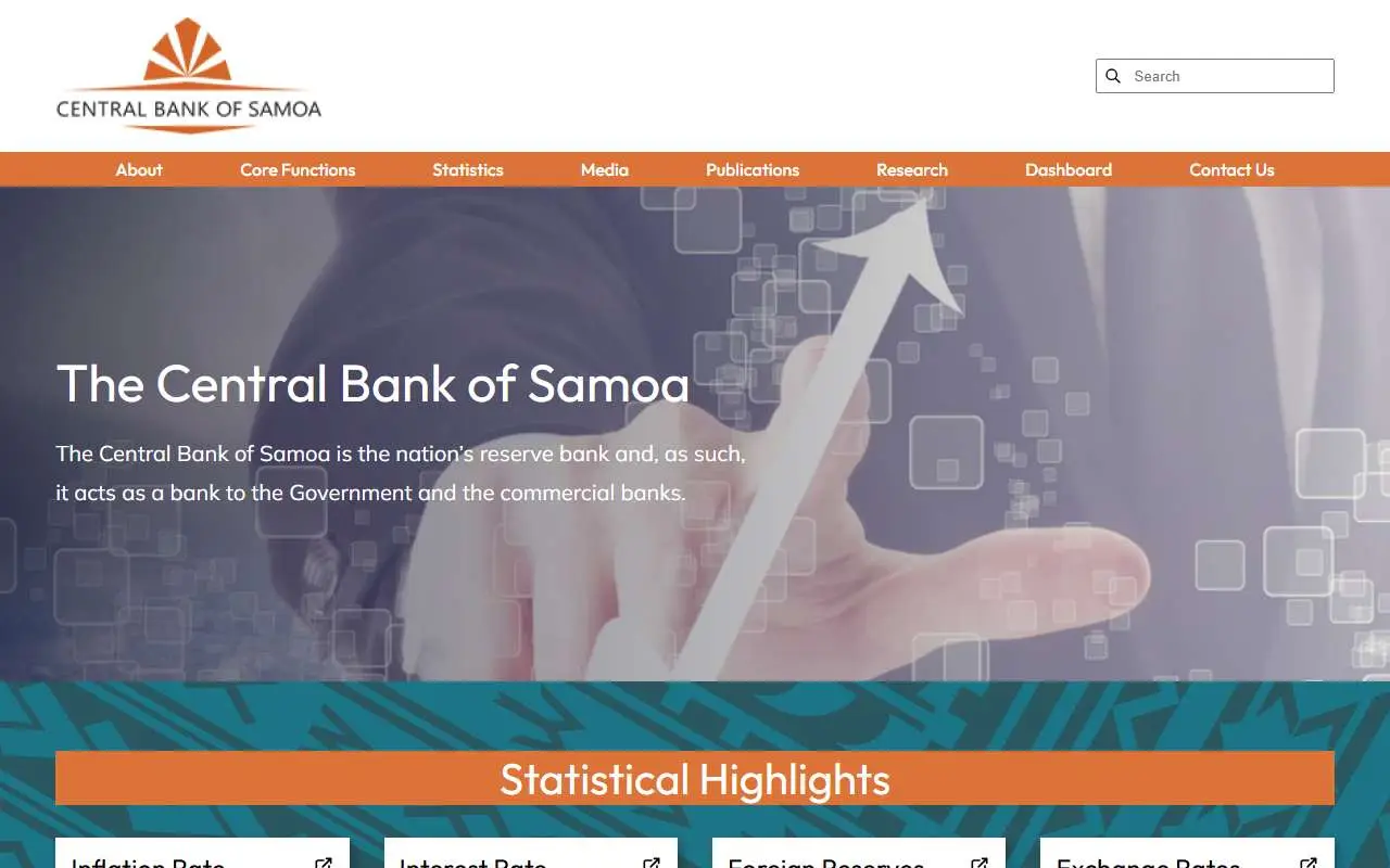 Tampilan website resmi Central Bank of Samoa (cbs.gov.ws)