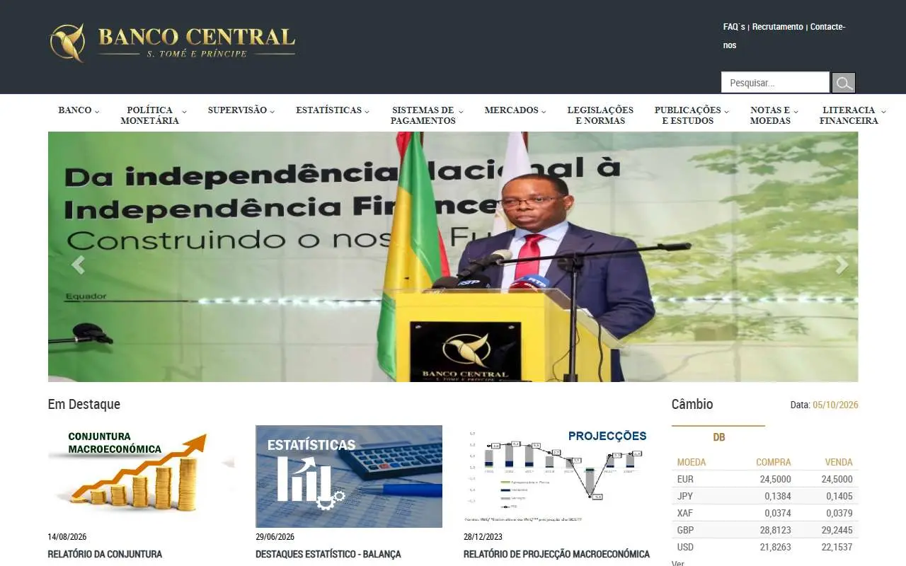 Tampilan website resmi Central Bank of São Tomé and Príncipe (bcstp.st)