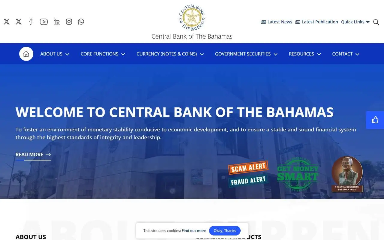 Tampilan website resmi Central Bank of The Bahamas (centralbankbahamas.com)