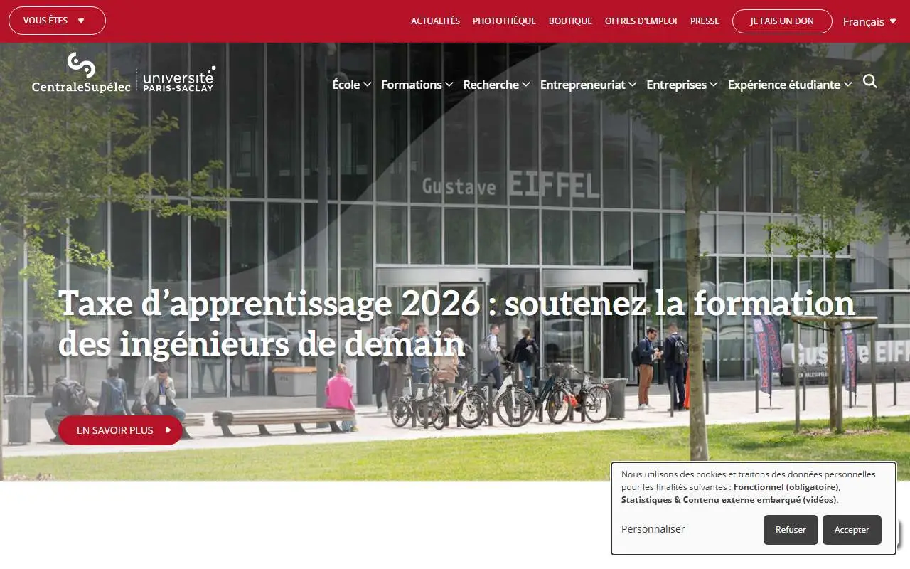 Tampilan website resmi CentraleSupélec (centralesupelec.fr)