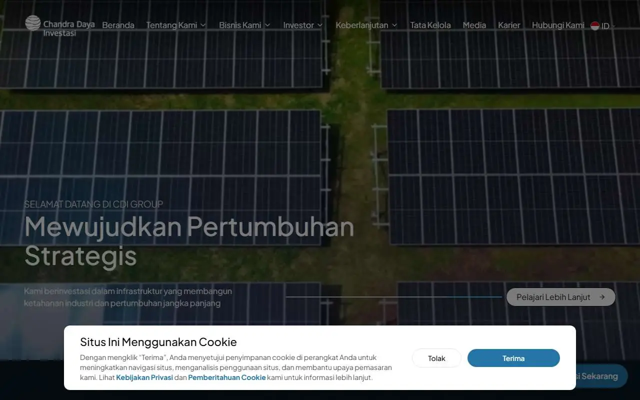 Tampilan website resmi Chandra Daya Investasi (chandradaya-investasi.com)