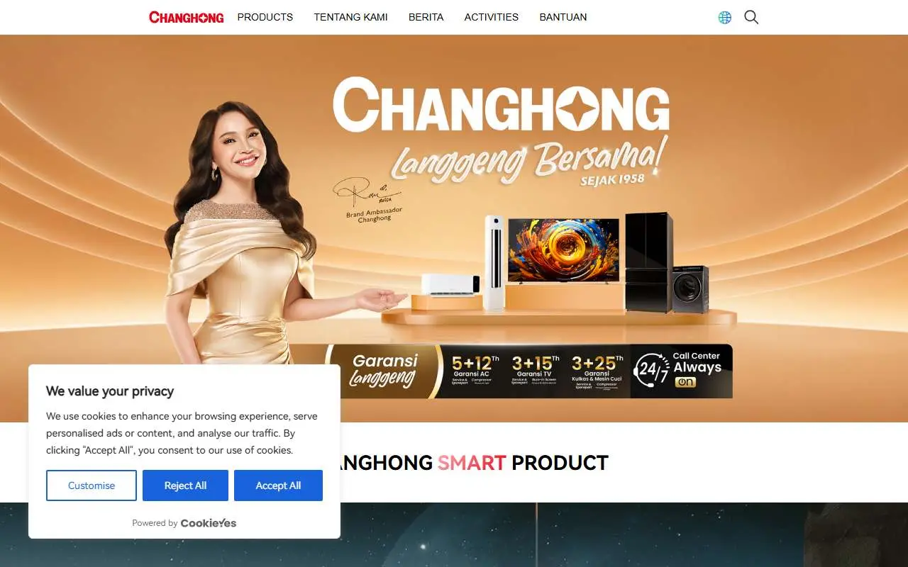 Tampilan website resmi Changhong Indonesia (changhong.co.id)