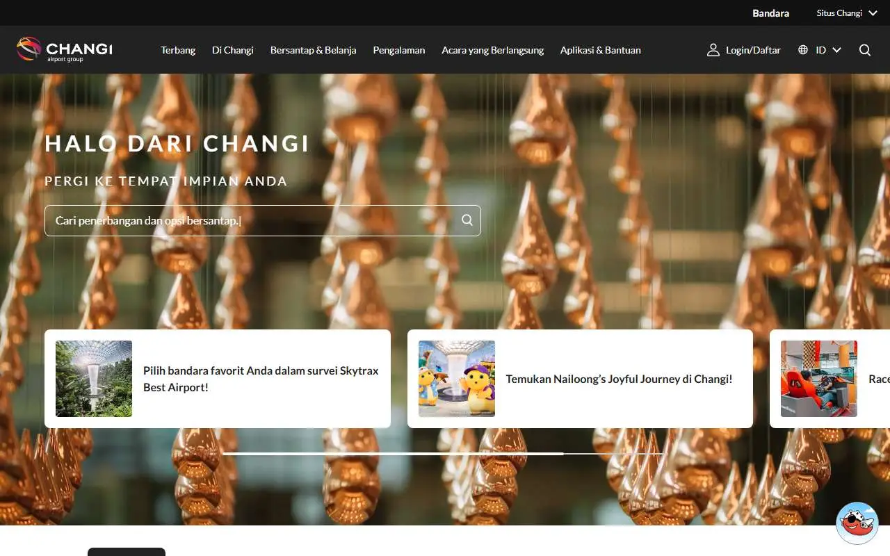 Tampilan website resmi Changi Airport (changiairport.com)