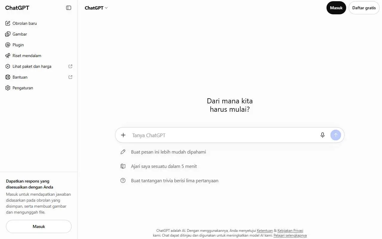 Tampilan website resmi ChatGPT (chatgpt.com)