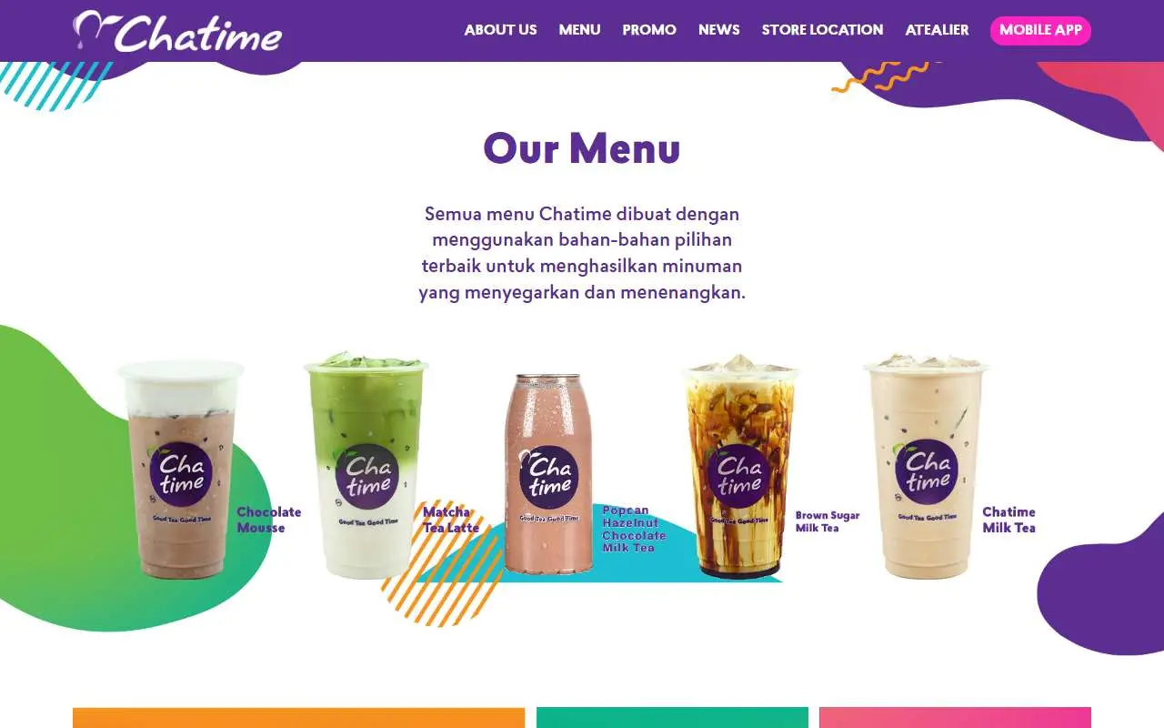 Tampilan website resmi Chatime Indonesia (chatime.co.id)
