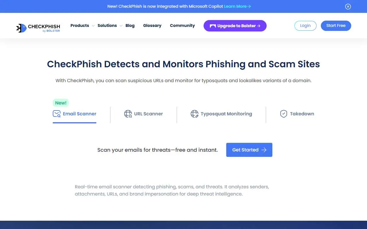 Tampilan website resmi CheckPhish (checkphish.bolster.ai)