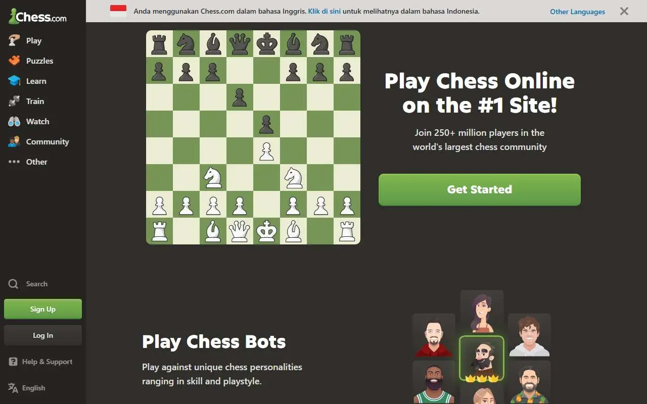 Tampilan website resmi Chess.com (chess.com)