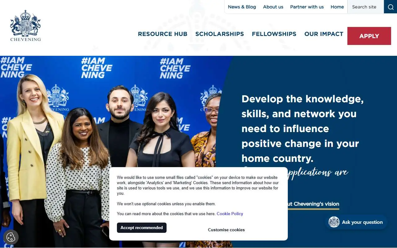 Tampilan website resmi Chevening (chevening.org)