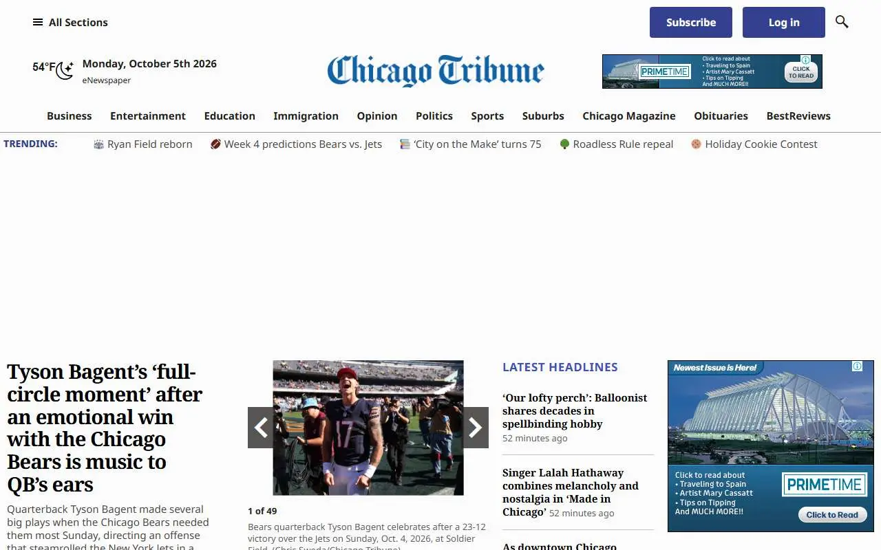 Tampilan website resmi Chicago Tribune (chicagotribune.com)