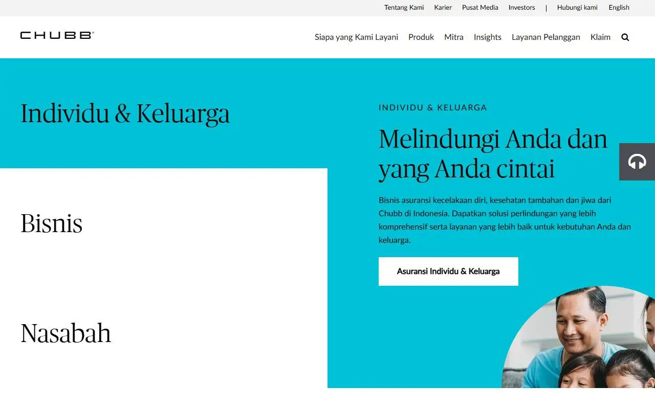 Tampilan website resmi Chubb Indonesia (chubb.com)