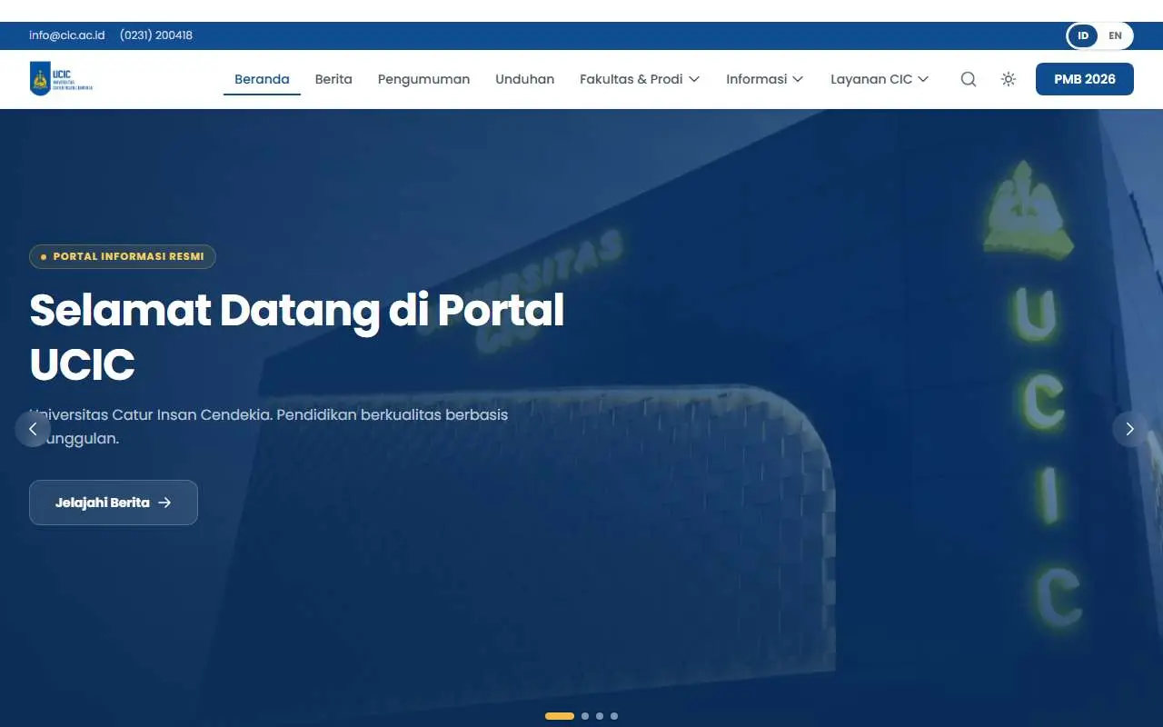 Tampilan website resmi Universitas Catur Insan Cendekia (cic.ac.id)