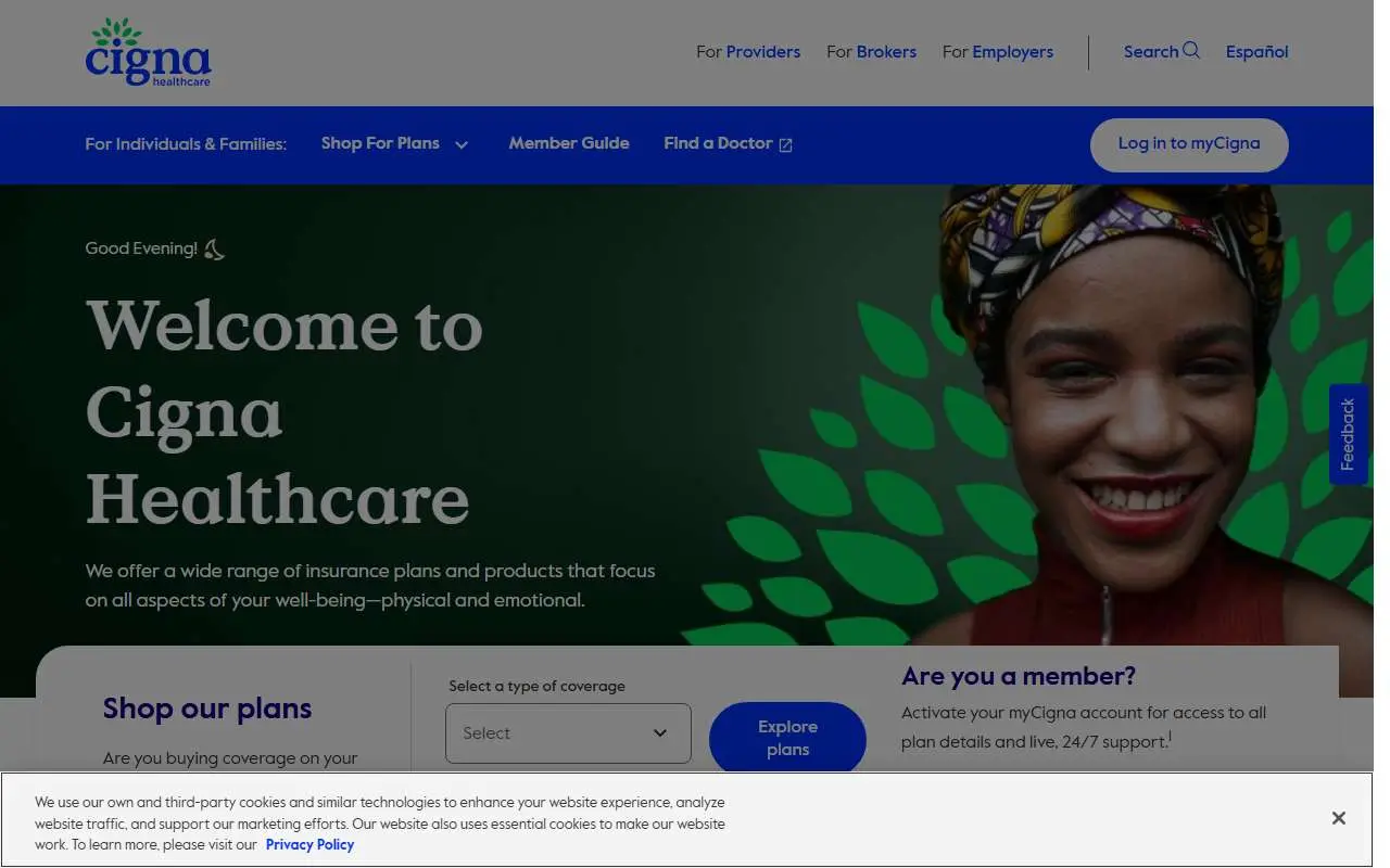Tampilan website resmi Cigna (cigna.com)