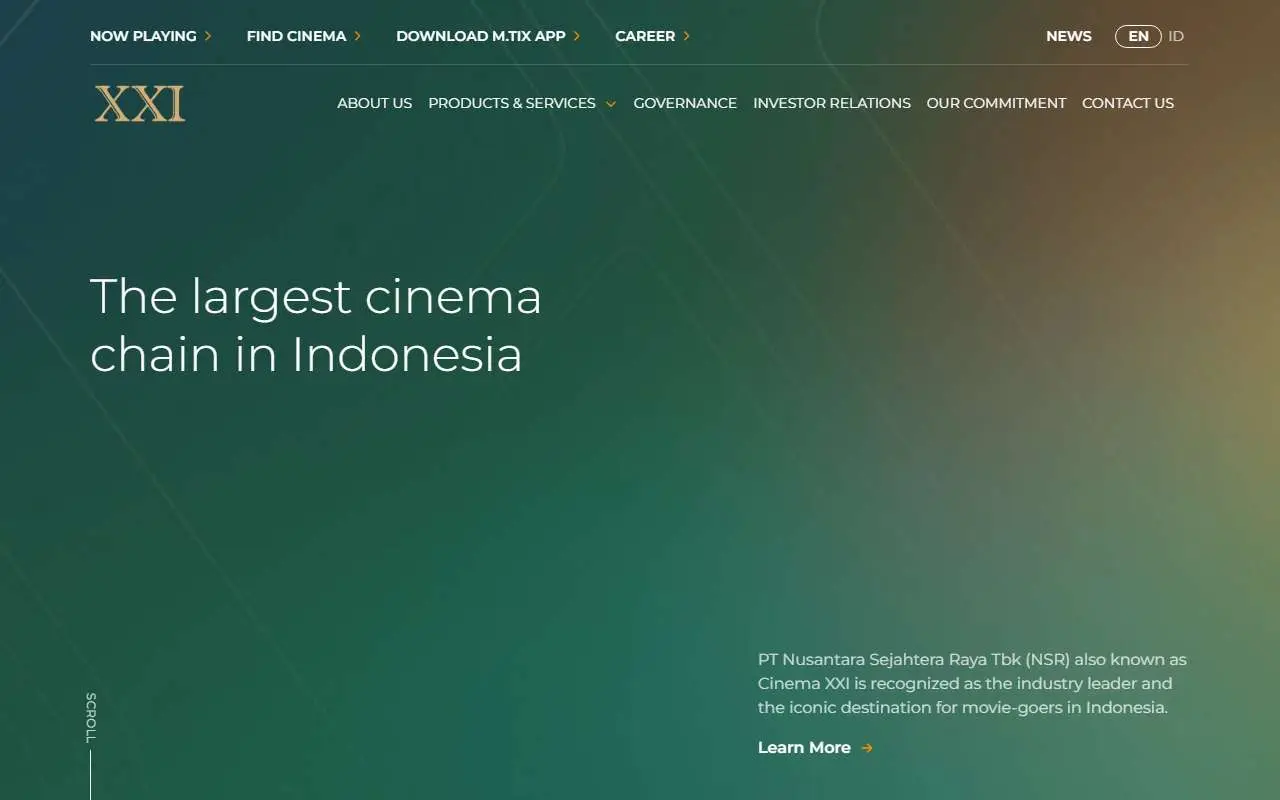 Tampilan website resmi Cinema XXI (cinema21.co.id)