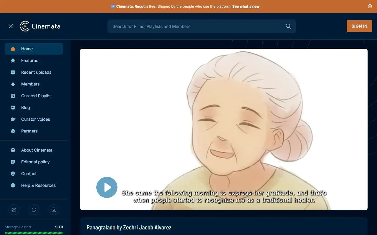 Tampilan website resmi Cinemata (cinemata.org)