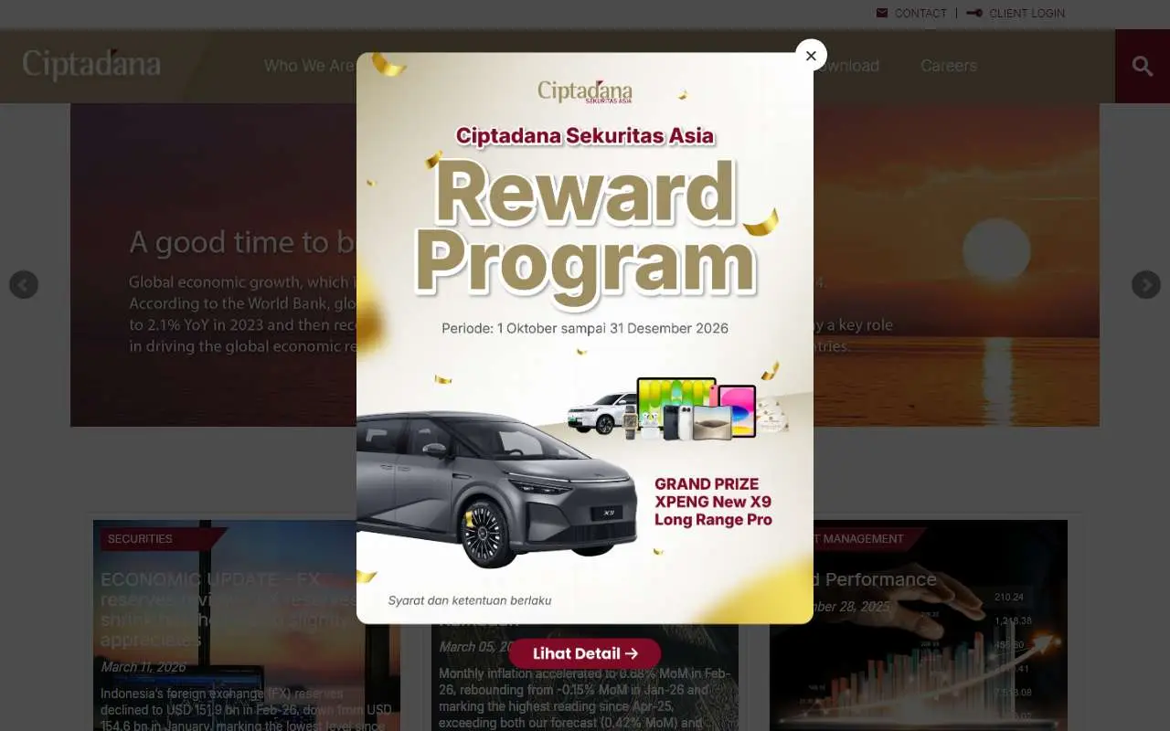 Tampilan website resmi Ciptadana Sekuritas (ciptadana.com)