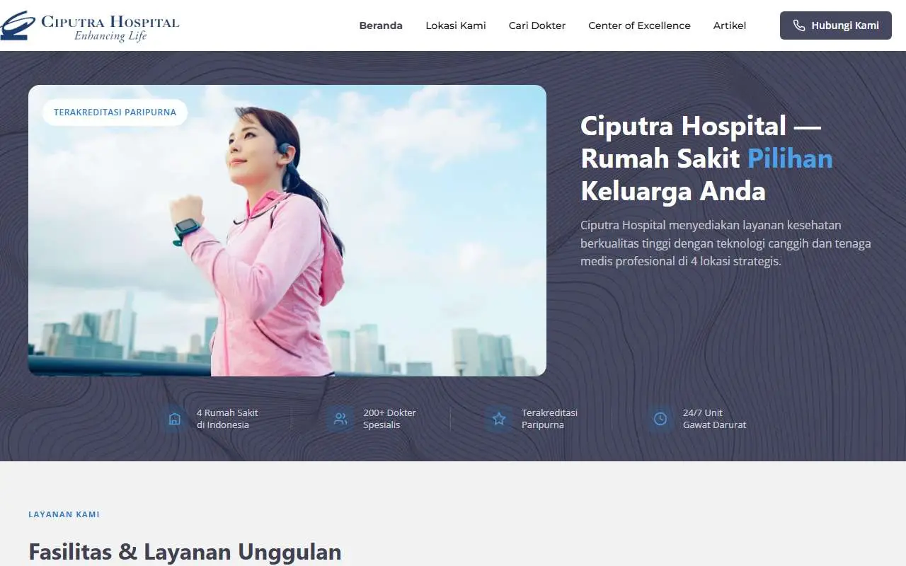 Tampilan website resmi Ciputra Hospital (ciputrahospital.com)