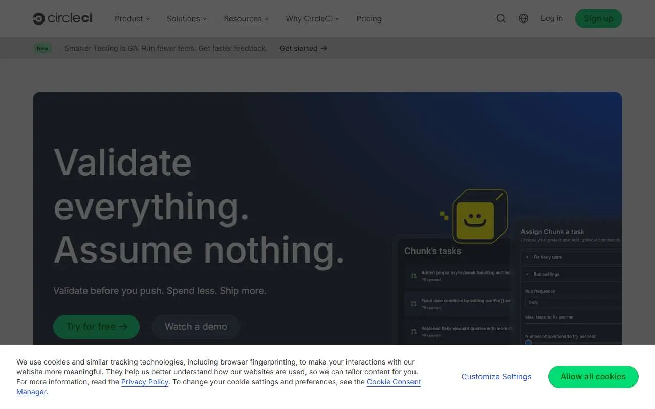 Tampilan website resmi CircleCI (circleci.com)