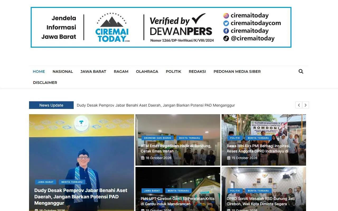 Tampilan website resmi Ciremai Today (ciremaitoday.com)
