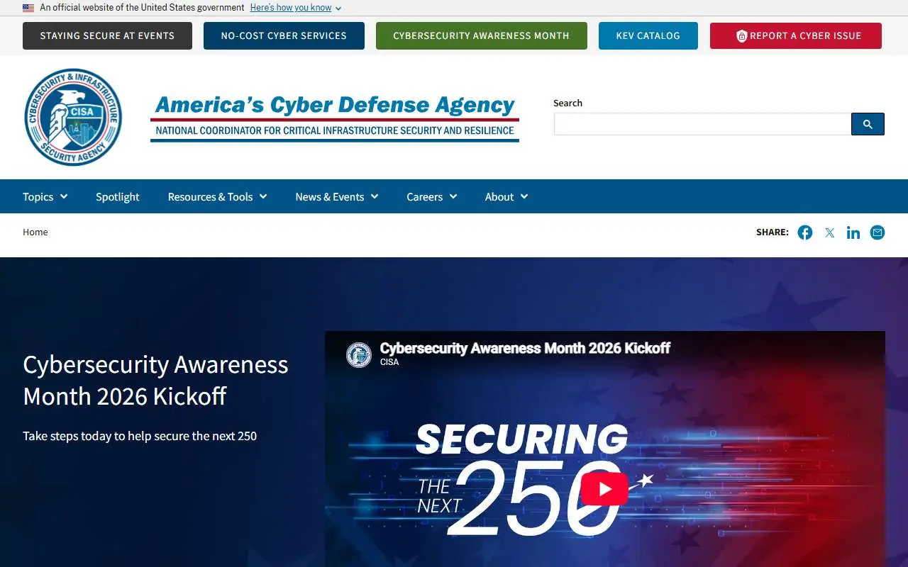 Tampilan website resmi CISA (cisa.gov)