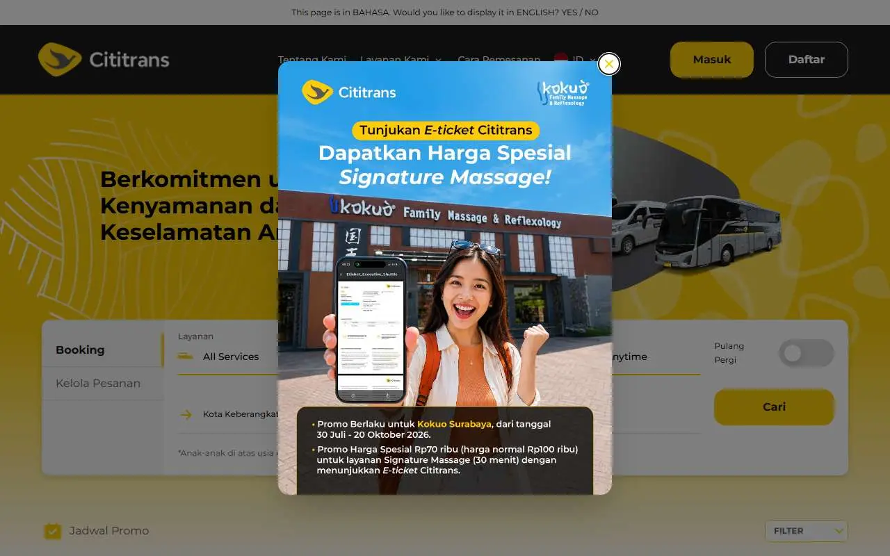 Tampilan website resmi Cititrans (cititrans.co.id)