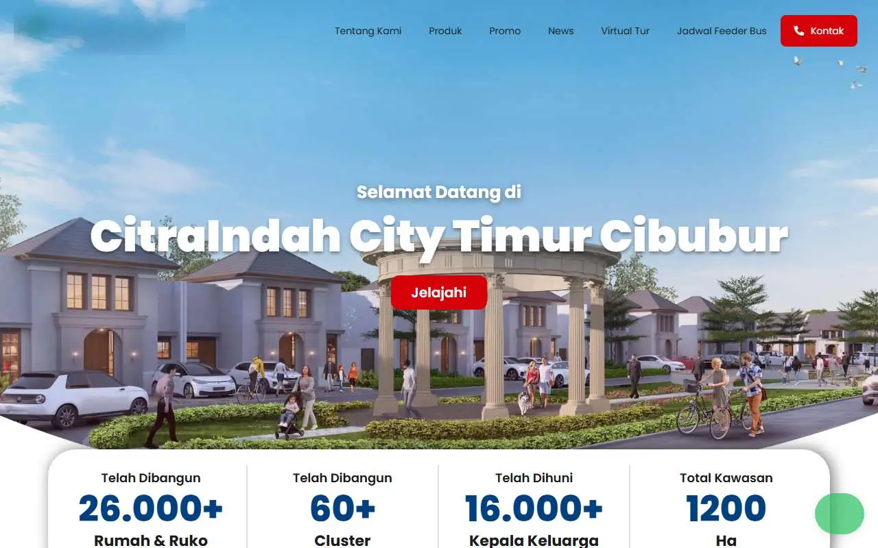 Tampilan website resmi CitraIndah City Jonggol (citraindah.com)