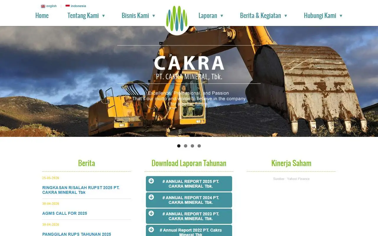 Tampilan website resmi Cakra Mineral (ckra.co.id)