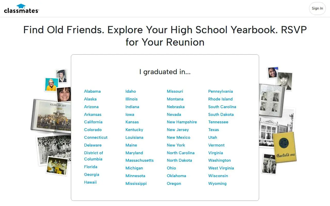 Tampilan website resmi Classmates (classmates.com)