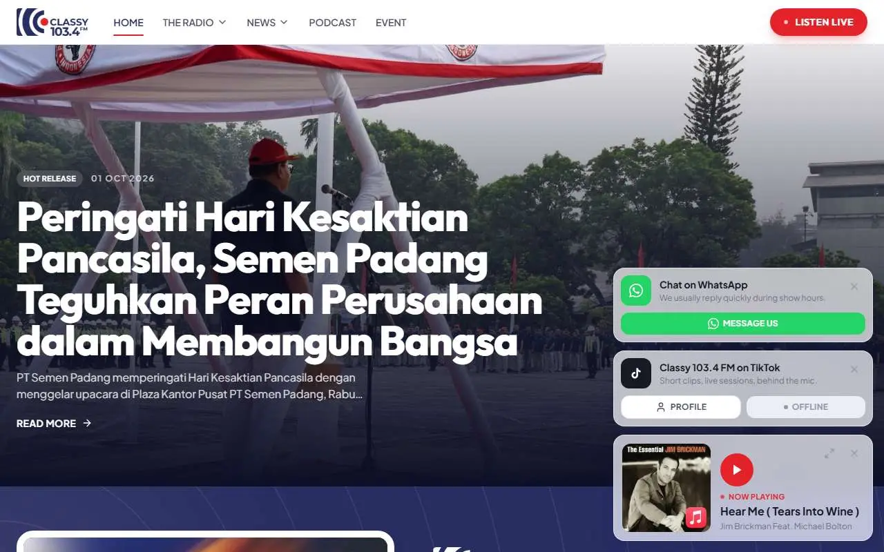 Tampilan website resmi Classy FM (classyfm.co.id)