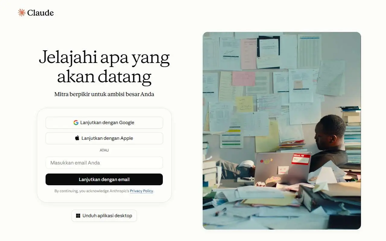 Tampilan website resmi Claude (claude.ai)