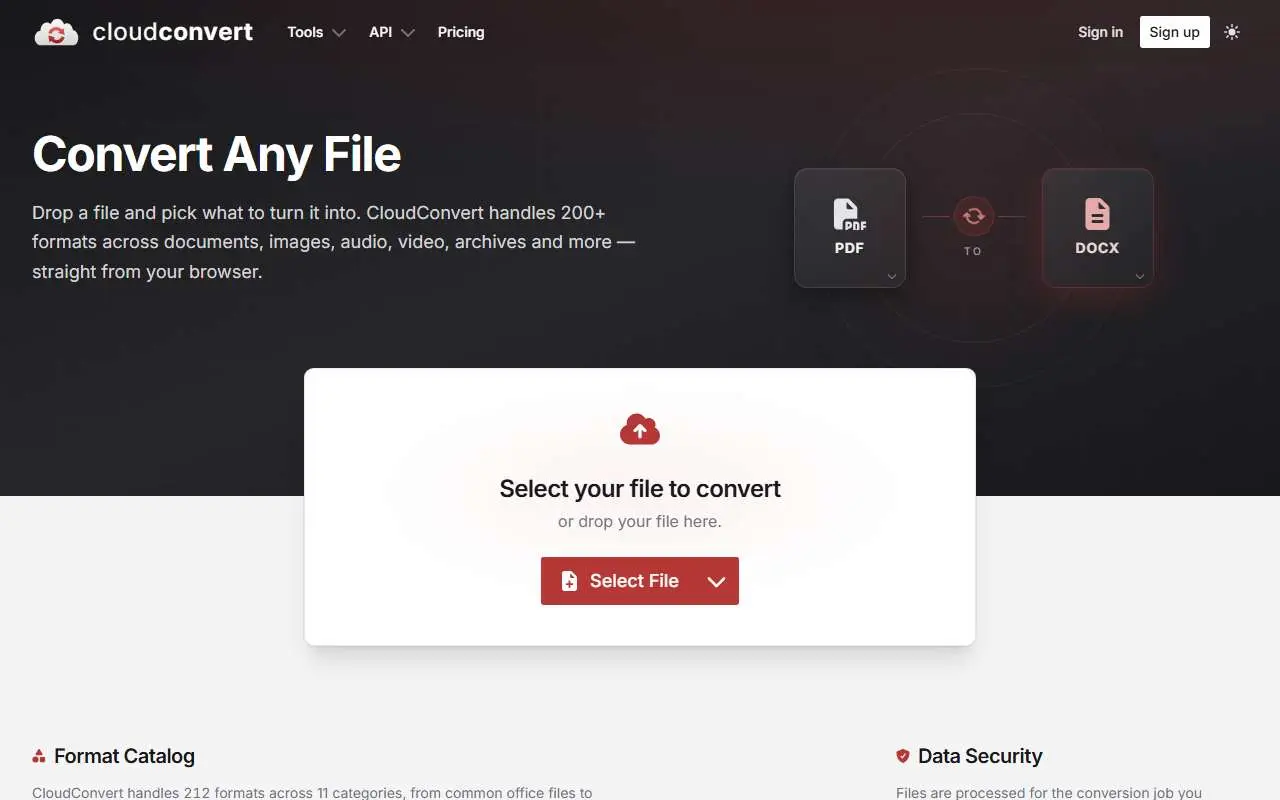 Tampilan website resmi CloudConvert (cloudconvert.com)