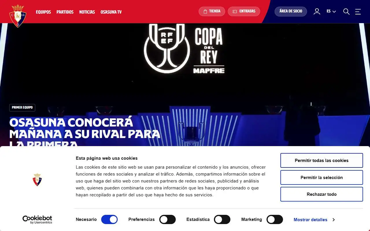 Tampilan website resmi CA Osasuna (osasuna.es)