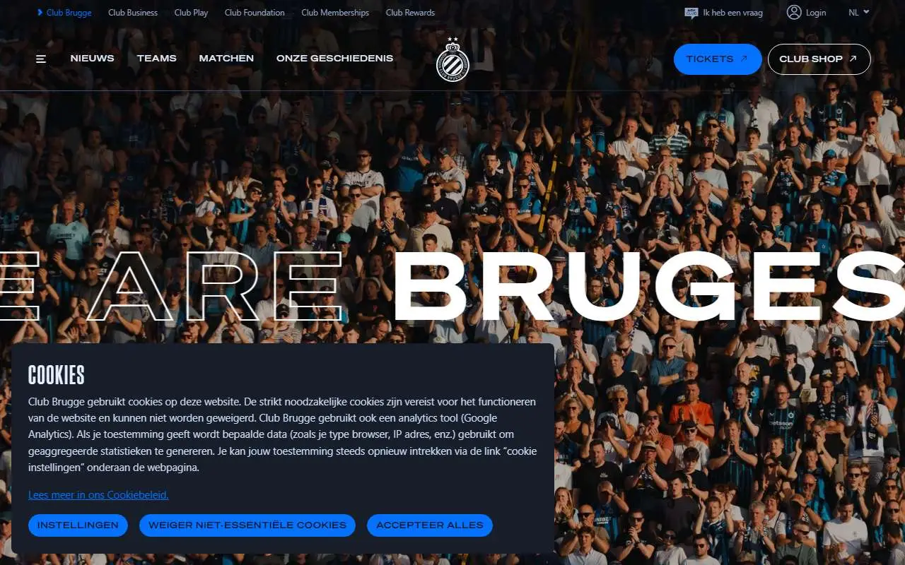 Tampilan website resmi Club Brugge (clubbrugge.be)