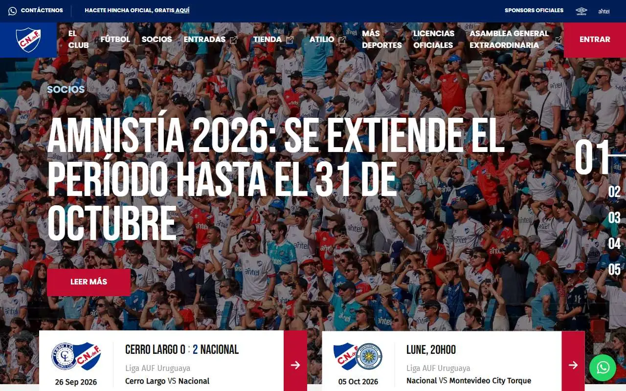 Tampilan website resmi Club Nacional de Football (nacional.uy)