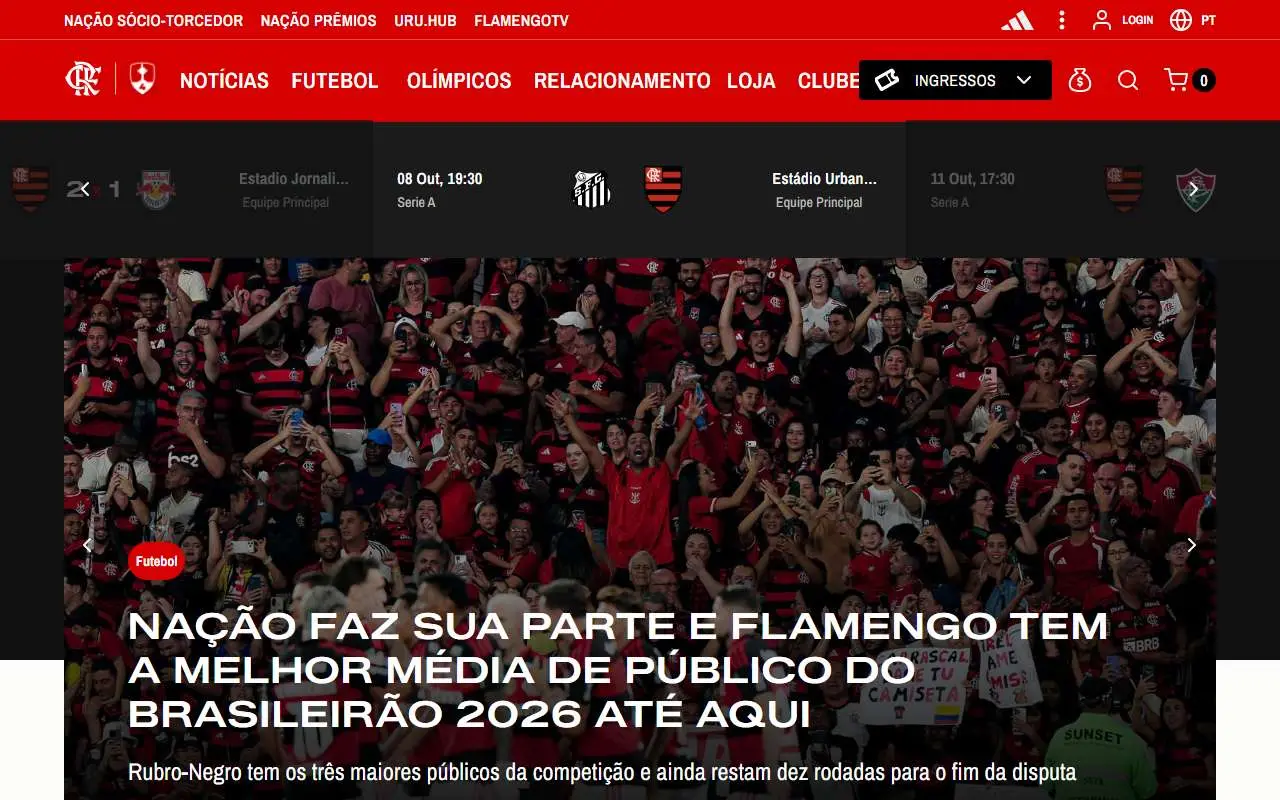 Tampilan website resmi CR Flamengo (flamengo.com.br)