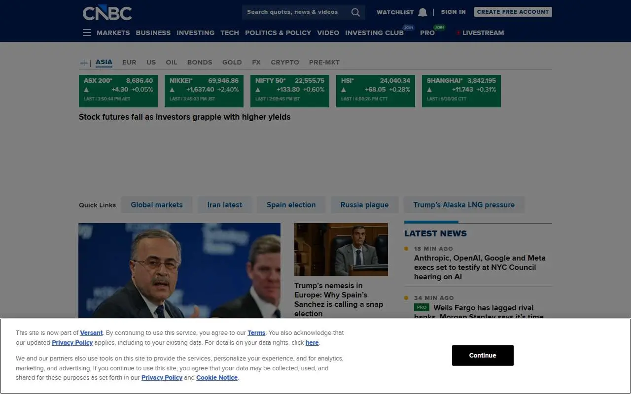 Tampilan website resmi CNBC (cnbc.com)