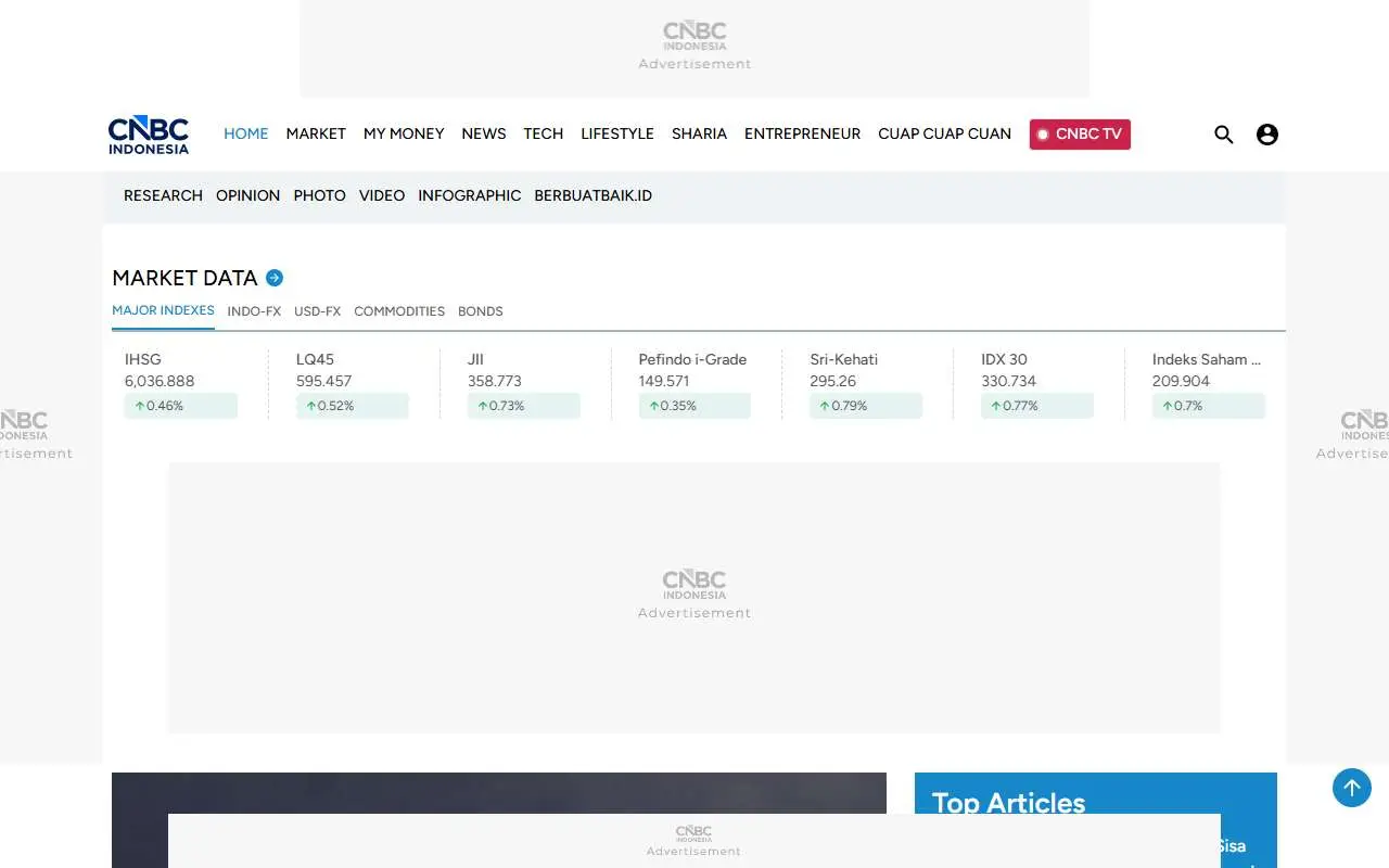 Tampilan website resmi CNBC Indonesia (cnbcindonesia.com)