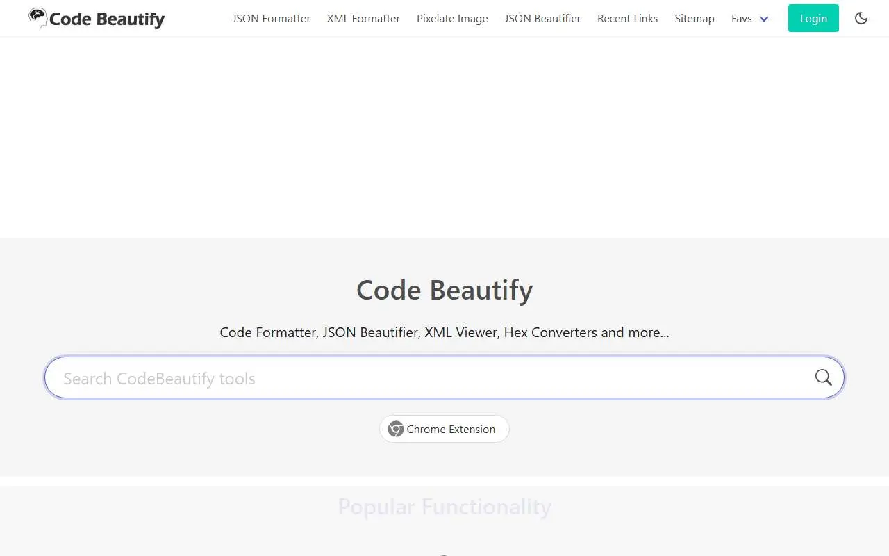 Tampilan website resmi Code Beautify (codebeautify.org)