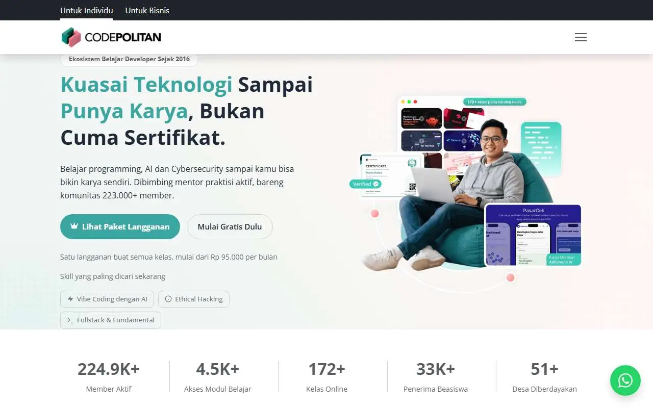 Tampilan website resmi CodePolitan (codepolitan.com)