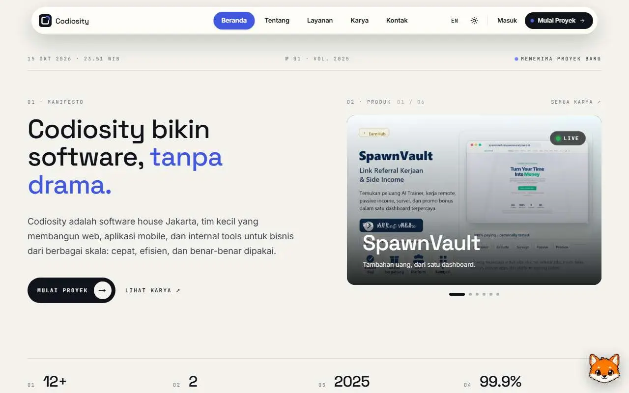 Tampilan website resmi Codiosity (codiosity.com)