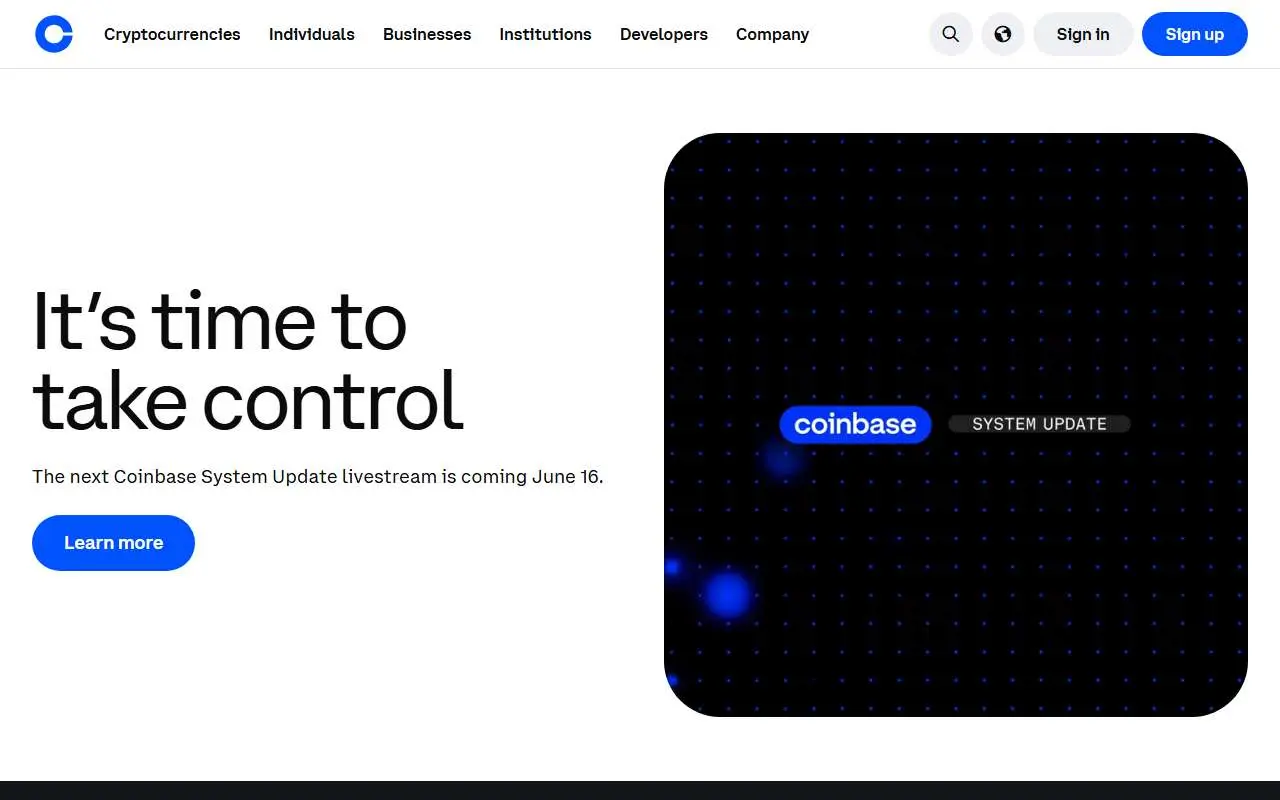 Tampilan website resmi Coinbase (coinbase.com)