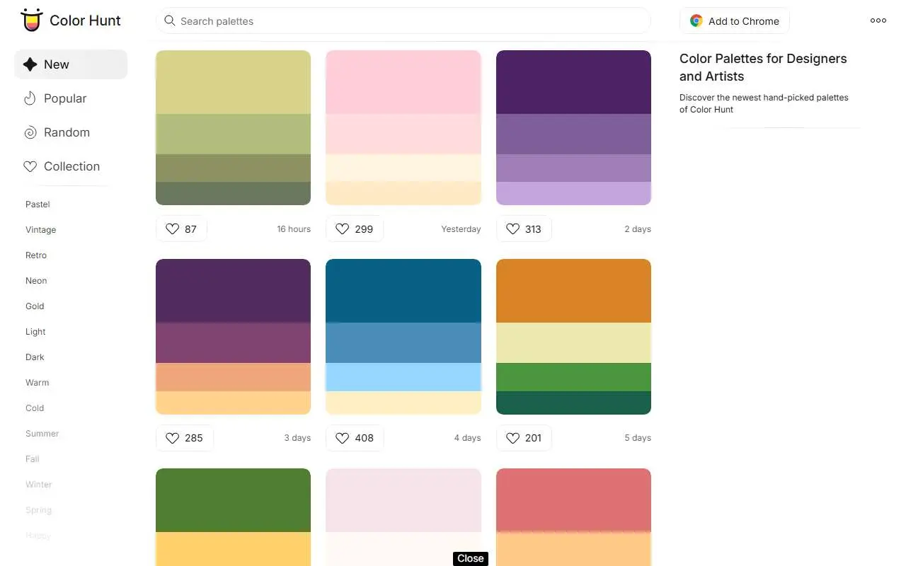 Tampilan website resmi Color Hunt (colorhunt.co)